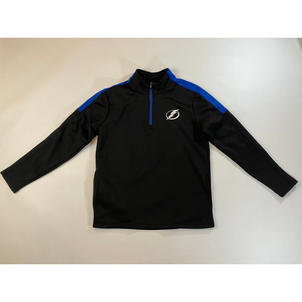 Tampa Bay Lightning NHL Men M Black Blue Quarter Zip Pullover Hockey Shirt